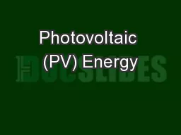 Photovoltaic (PV) Energy