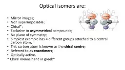 Optical isomers are: Mirror images;