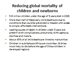 Reducing global mortality of children and newborns