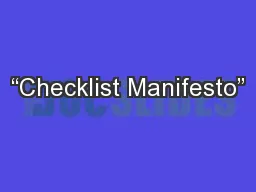 “Checklist Manifesto”