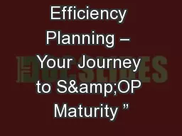 “Business Efficiency Planning – Your Journey to S&OP Maturity ”
