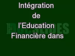 Intégration de l’Education Financière dans