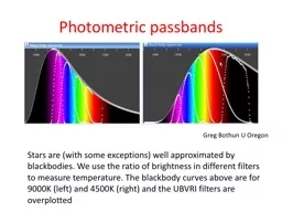 Photometric  passbands Stars are (with some exceptions) well approximated by blackbodies.