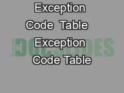 Exception Code  Table   Exception Code Table