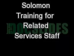Solomon Training for  Related Services Staff