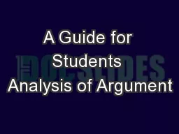 A Guide for Students Analysis of Argument
