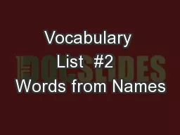 Vocabulary List  #2  Words from Names