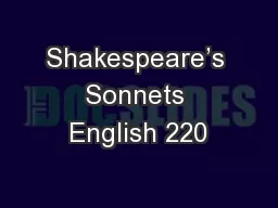 Shakespeare’s Sonnets English 220