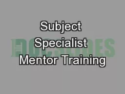 Subject Specialist Mentor Training