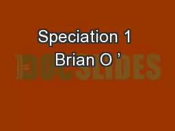 Speciation 1 Brian O ’