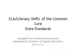 ELA/Literacy Shifts of the Common Core