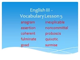 English III - Vocabulary Lesson 5