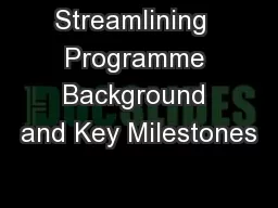 Streamlining  Programme Background and Key Milestones