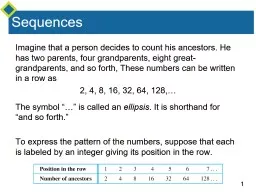 Sequences Imagine that a person decides to count his ancestors. He has two parents, four