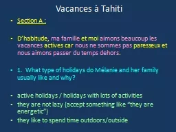 Vacances à Tahiti Section A :