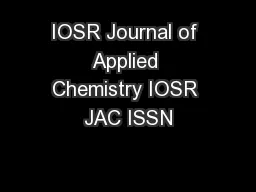 IOSR Journal of Applied Chemistry IOSR JAC ISSN