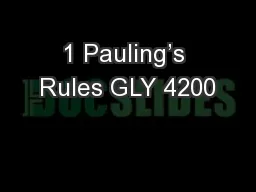 1 Pauling’s Rules GLY 4200