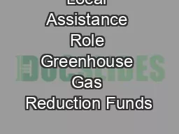 Local Assistance Role Greenhouse Gas Reduction Funds