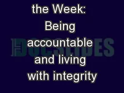 Thought for the Week:  Being accountable and living with integrity