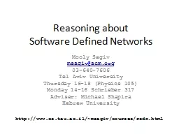 Reasoning about  Software Defined Networks