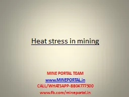 Heat stress in mining MINE PORTAL TEAM