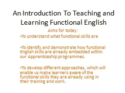 An Introduction To Teaching and Learning Functional English