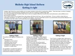 Waiheke  High School Uniform