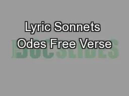 Lyric Sonnets Odes Free Verse