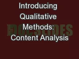 Introducing Qualitative Methods: Content Analysis