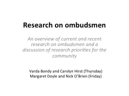 Research on ombudsmen   An overview of current and recent research on ombudsmen and a