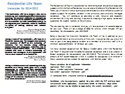 Residential Life Team Vacancies for