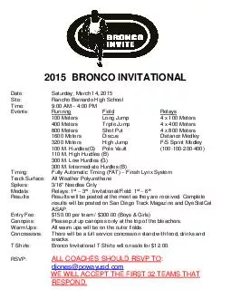BRONCO INVITATIONAL Date Saturday March   Site Rancho