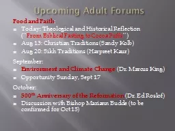 Upcoming Adult Forums Food and Faith
