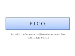 P.I.C.O. A quick reference to literature searches