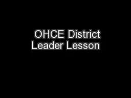   OHCE District Leader Lesson