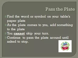Pass the Plate  Find the word or symbol on your table’s paper plate