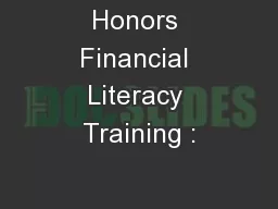 Honors Financial Literacy Training :