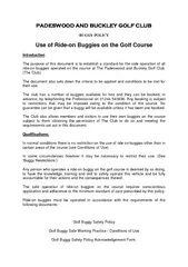 BUGGY POLICY Use of Ride on Buggies on the Golf Course