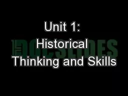 Unit 1: Historical Thinking and Skills