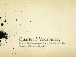 Quarter 3 Vocabulary	 Unit 7 “The Language of Poetry,” & Unit 10 “The Tragedy