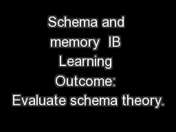 Schema and memory  IB Learning Outcome: Evaluate schema theory.