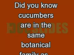Cucumbers Did you know cucumbers are in the same botanical family as…
