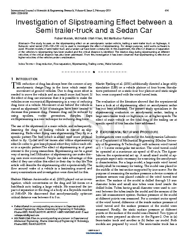 Investigation of Slipstreaming Effect between a Semi trailer-truck and a Sedan Car