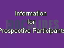 Information for Prospective Participants