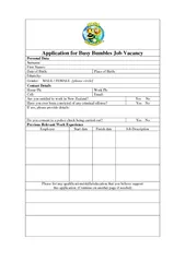 Application for Busy Bumbles Job Vacancy Personal Data