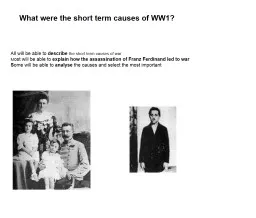 What were the short term causes of WW1?