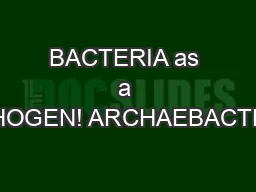 BACTERIA as a PATHOGEN! ARCHAEBACTERIA