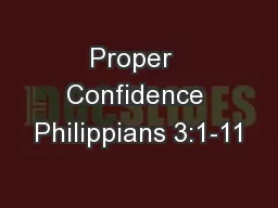 Proper  Confidence Philippians 3:1-11