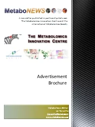 A newsletter published in partnership between The Metabolomics Innovation Centre and the internatio