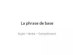 La phrase de base Sujet – Verbe – Complément